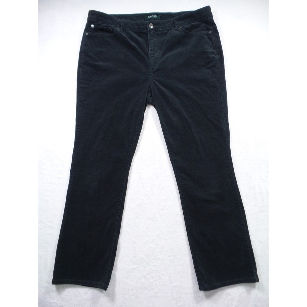 Lauren Ralph Lauren Pants Womens 16‎ Black Premier Straight Corduroy Stretch RL